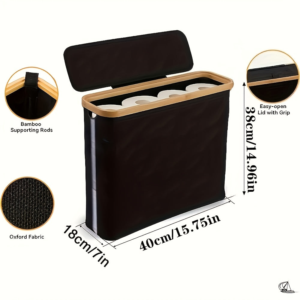 Bamboo Toilet Paper Holder with Lid - Foldable Bathroom Storage Box, Independent Organizer That Can Hold 12 Rolls of Toilet Paper, Toilet Paper Storage Container Random Color