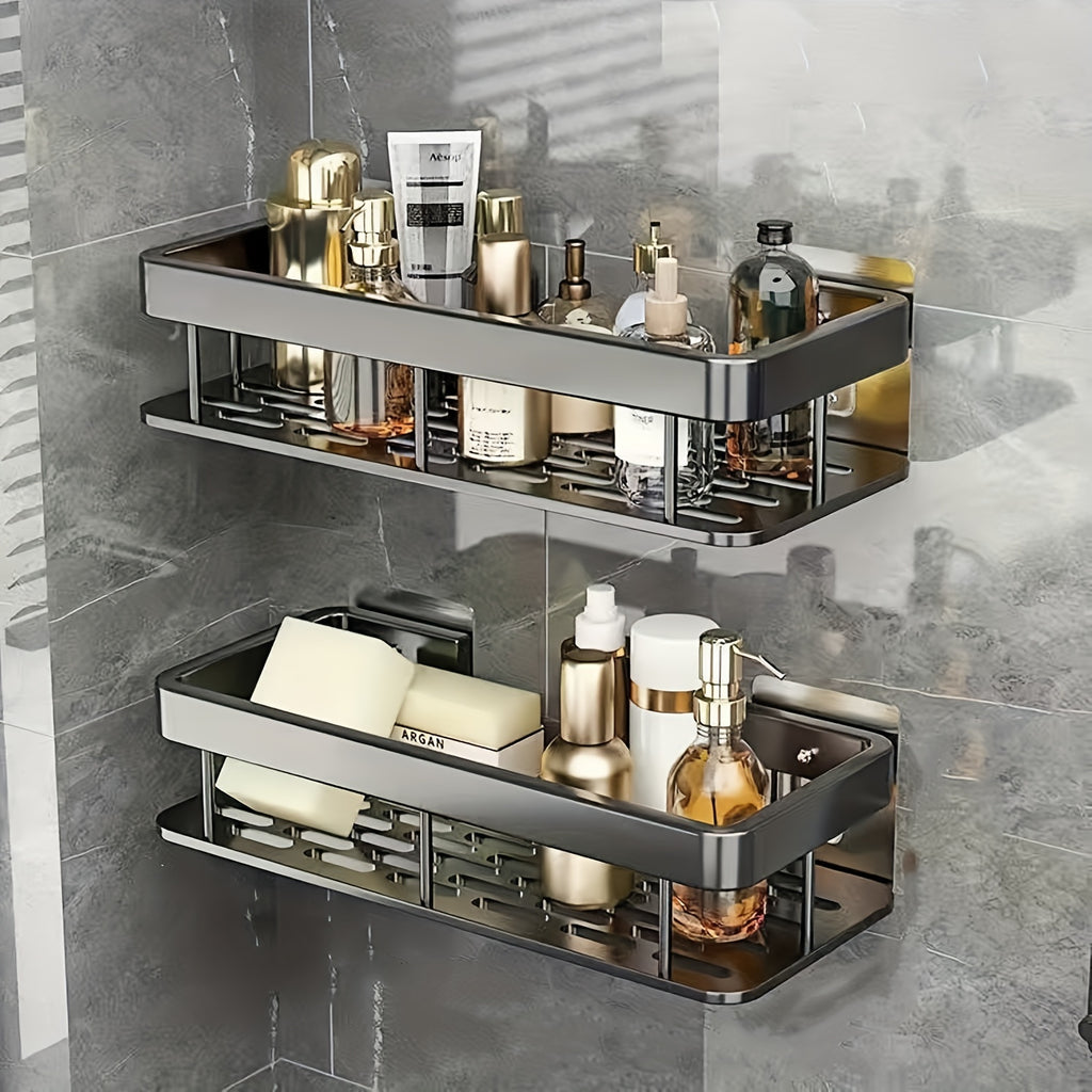 2pcs Stainless Steel Shower Caddy Racks - Rust-Resistant Wall-Mounted Bathroom Organizer with 2-Tier Shelves, Space-Saving Corner Storage for Shower & Bathtub Accessories (Black), Shower Caddies