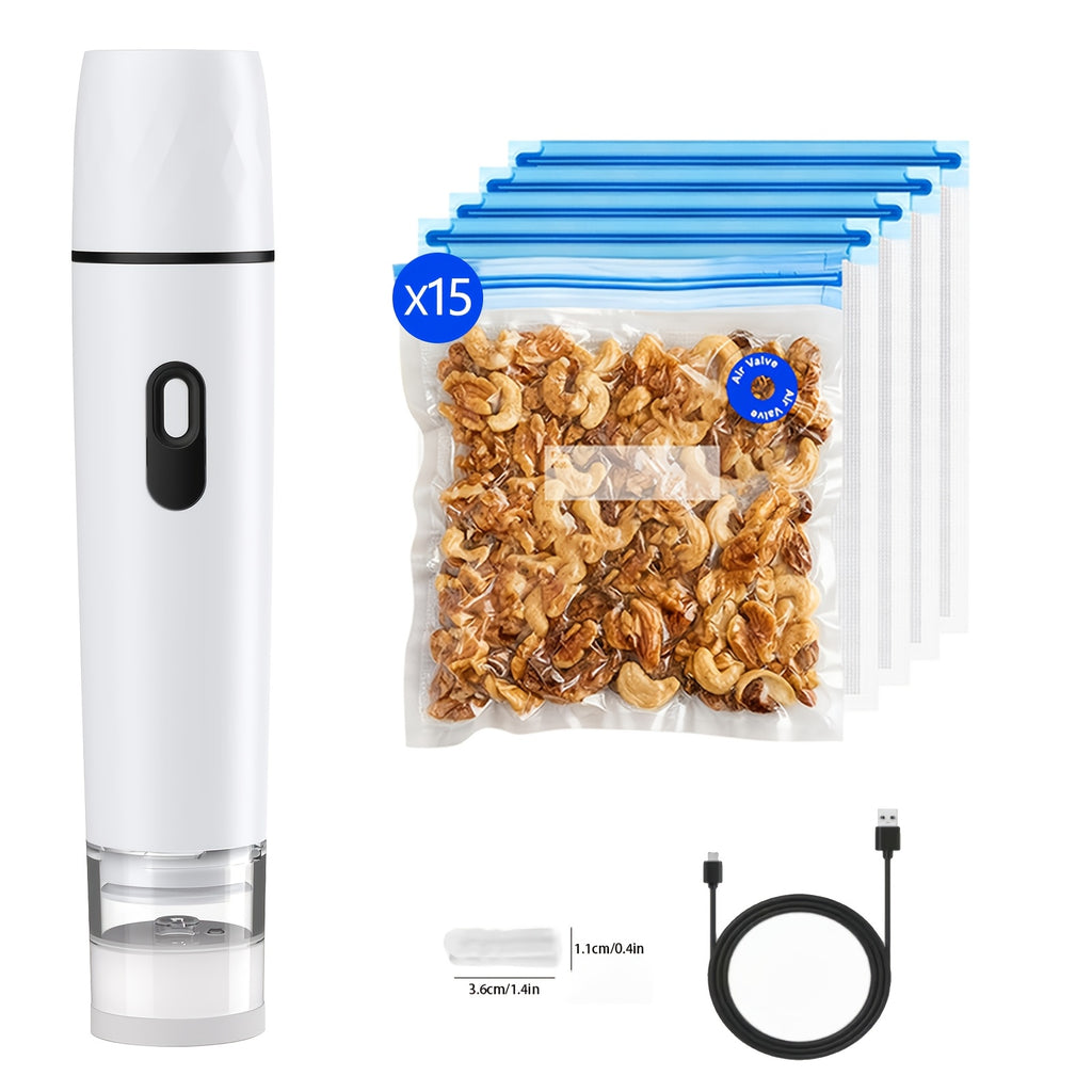for food Vacuum Sealer (Vacuum Machine + 15 Vacuum Bags) Powerful Handheld Vacuum Machine, Vacuum Sealing Machine For Food Storage, Vacuum Preservation Device, Portable for food Vacuum Machine, Vacuum Sealer