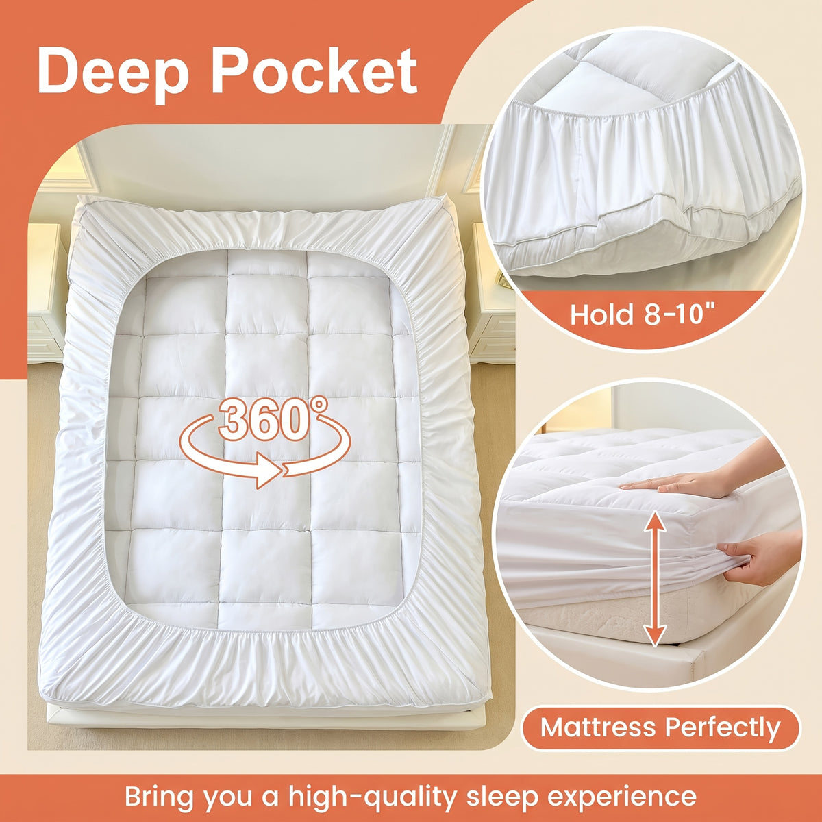 Mattress Topper, Mattress Pad Pillow Top Mattress Cover Quilted Fitted Mattress Protector Top Stretches Up 8-21" Deep Pocket 1000GSM