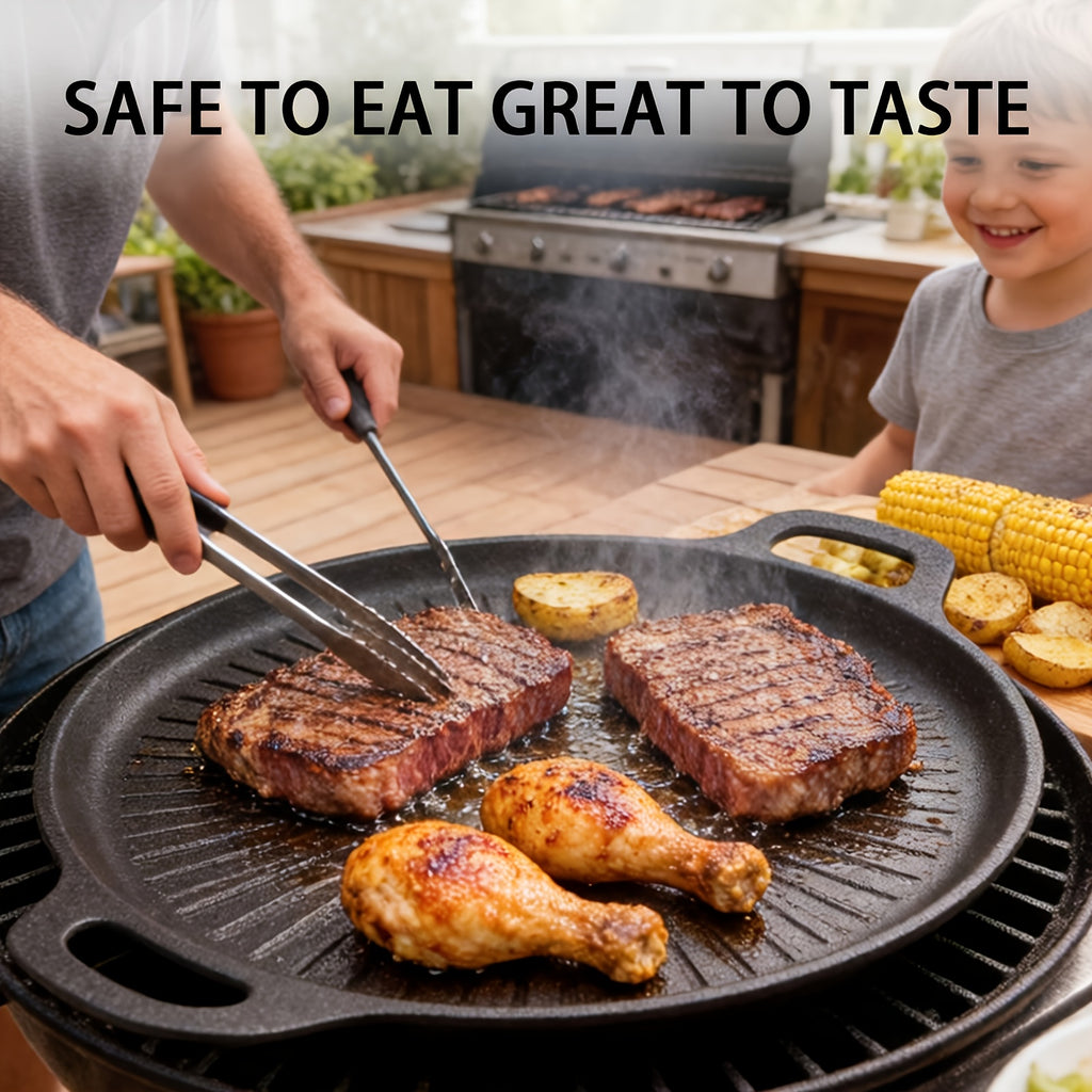 Non-Stick Frying Pan with Oil Brush, BBQ Griddle Pan with Even Heat, Oil Drain Groove And Double Handles, Multi-Functional Non-Stick Pan, Easy Clean, for Outdoor Cooking, Family Gatherings And Restaurant Use
