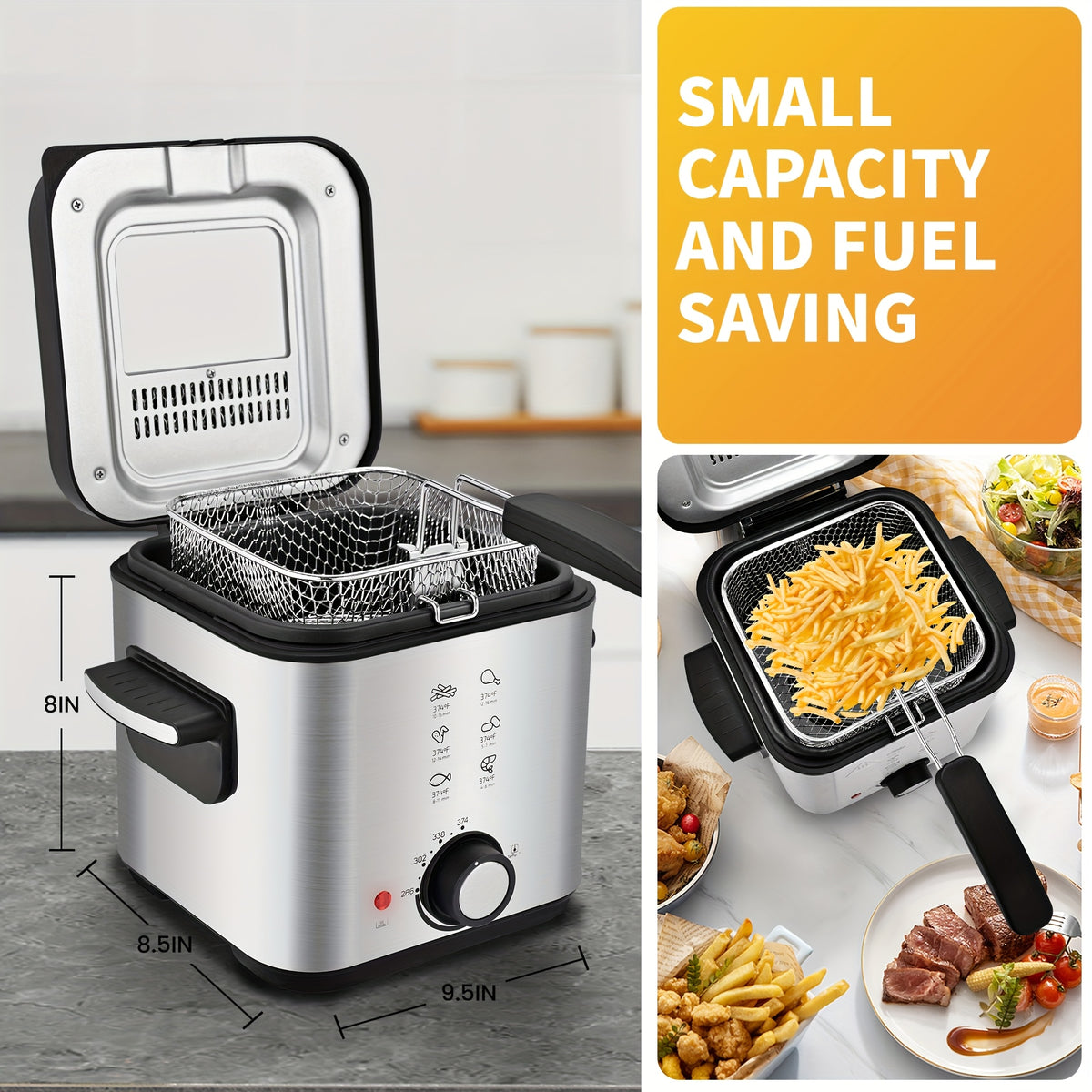 SUSTEAS 1800/1500W/900W Electric Deep Fryer with Stainless Steel Basket | Large Capacity, Adjustable Temperature, Easy-Clean Pot, Foldable Handle, Compact Durable Design | Stylish Kitchen Appliance & Essential Tool for Family Dinners, Parties