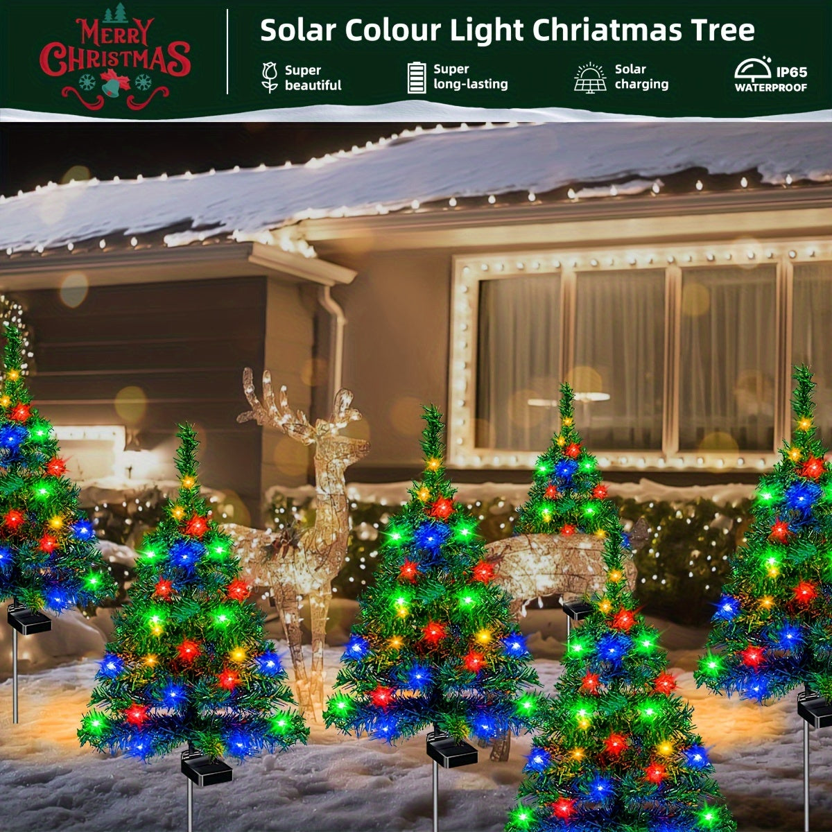 (4-Pack Ordinary Solar Christmas Tree) Christmas Party Christmas Tree Decoration Garden Light Outdoor Solar Energy-Saving Decorative Light - Suitable for Doorstep Path, Courtyard Lawn Gardening Decoration, Halloween/Christmas Decor