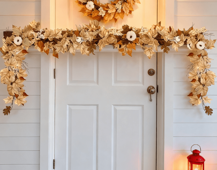 1pc Autumn Pumpkin Wreath, 71.1 Inch Artificial Maple Leaf Pumpkin Berry Vine Wreath with Pumpkin Maple Leaf Garland for Wedding, Thanksgiving Table, Farmhouse Decoration