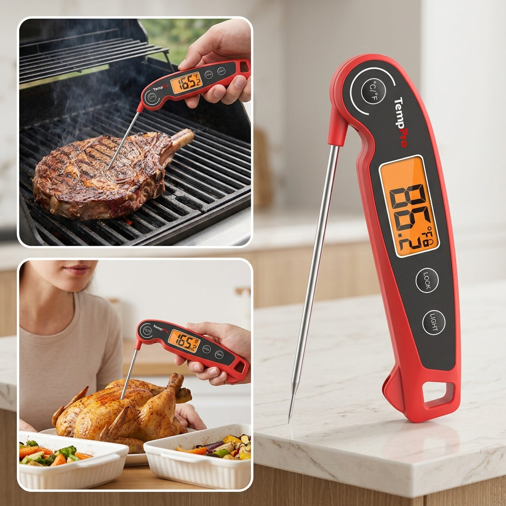 TempPro F05 Digital Meat Thermometer for Cooking with Motion Sensing, Food Thermometer for Kitchen BBQ Oil Grill Smoker Candy Thermometer