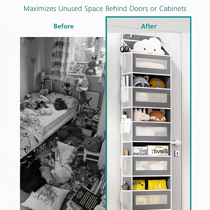 Hanging Door Storage Organizer, 5-Tier Fabric Pocket Organizer with Mesh Fronts for Bathroom Toiletries, Bedroom Essentials and Pantry Supplies