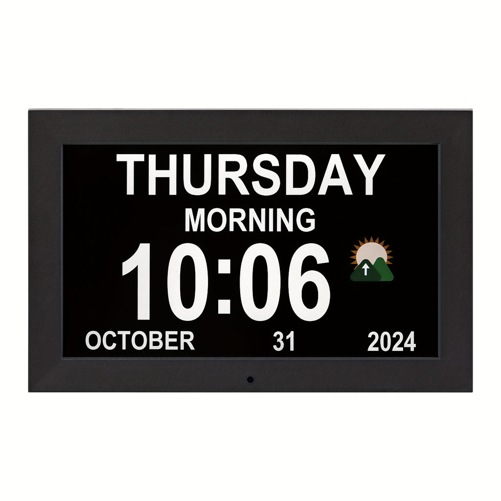 Digital Calendar Day Alarm Clock, Auto Dimmable And Sun Moon Icons, 12 Alarm Options & 18Languages, Large Digital Wall Clock, Gifts for Alzheimers, Elderly, Seniors Or Impaired Vision