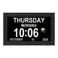 Large Display Day and Date Clock with Auto Dimming, Sun and Moon Icons, 12 Alarm Options and 18 Languages, 7 or 10.1 Inch Calendar Clock for Seniors