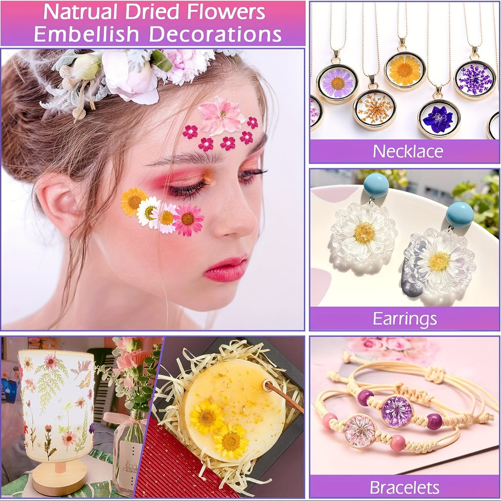 153-160pcs Vibrant Dried Pressed Flowers And Leaves Set - Nature-Inspired Decoration Kit for Crafts, Resin Jewelry, Scrapbooking And More