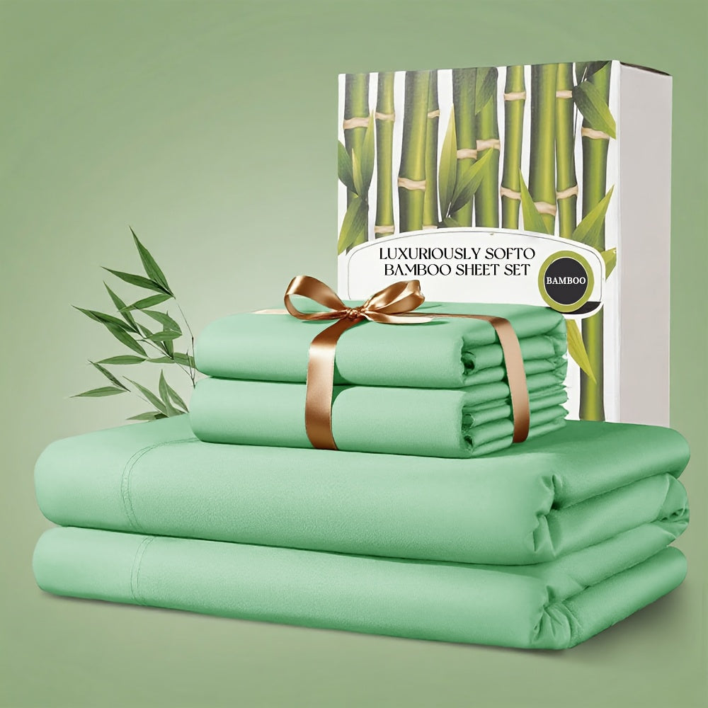 4pcs Bamboo Bed Sheet Set, 2200 TC Cooling Fabric, Bamboo Fitted Sheet Set, Extra 18"-24" Deep Pocket, Cooling & Breathable with Smooth Feel, Queen Size Sheets Ultra Soft for Hot Sleepers, Shrink, Fade Wrinkle Resistant, Hotel Quality Bamboo Sheets