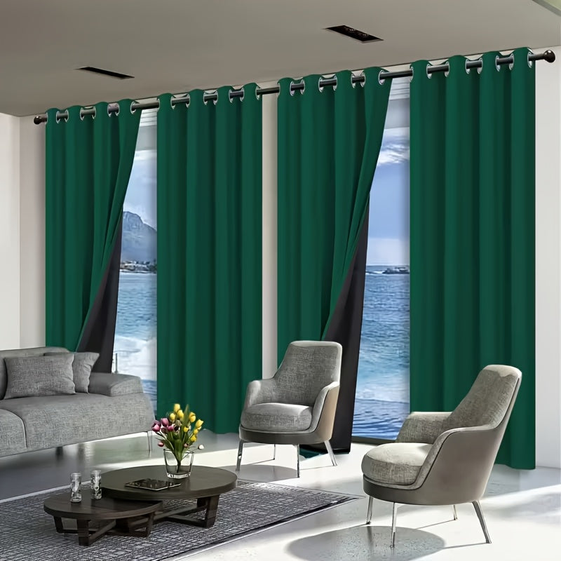 Set of 4 Complete Blackout Curtains for The Bedroom Featuring a Black-Coated Film for Total Light Blockage And Thermal Insulation with Ring Top Design