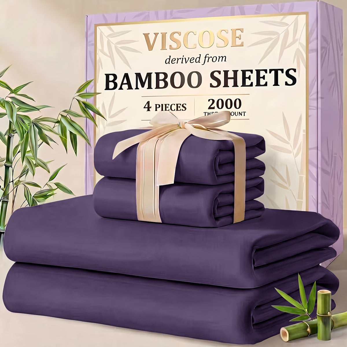4/6pcs Cooling Bamboo Sheet Sets - Queen Size Soft 2000TC Luxurious Hotel Sheets, Luxury Kids Fitted Sheet, with 16-Inch Deep Pocket, Kids Sheet & Pillowcases And Breathable Night Sweats, Suitable for All Seasons, Twin/Full/Queen/King