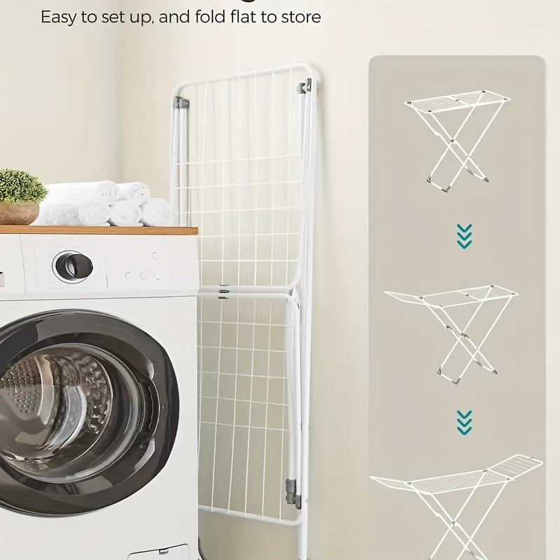 Clothes Drying Rack, Foldable 2-Level Laundry Drying Rack, Free-Standing Large Drying Rack, with Height-Adjustable Wings, Foldable for Easy Storage, White, Drying Racks