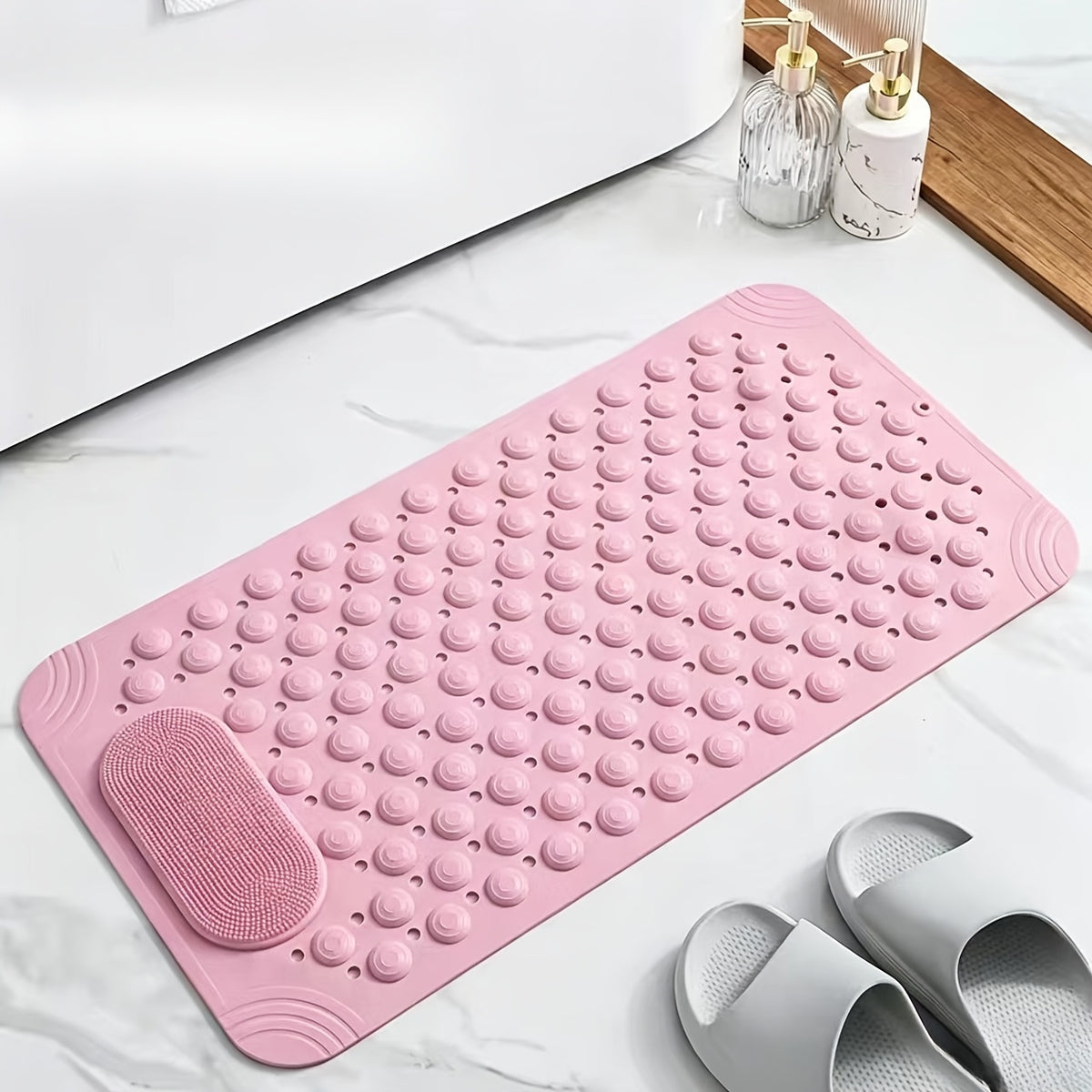Non-Slip PVC Bath with Massage Buttons- Light& Multi-Color Polka Pattern, Rectangular Shower and Bathroom Safety, 0.35inch Thick, Durable PVC Material, Bath Accessories