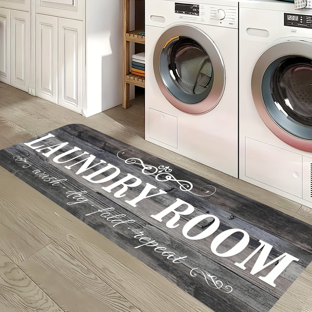 Non-Slip Laundry Runner with Rubber Backing Suitable for Bathing/Laundry/ Floor Mat, Machine Washable Gray Wood-Tone Farmhouse, Durable Floor Mat Suitable for Hallway, Rural Design for, Sturdy Structure