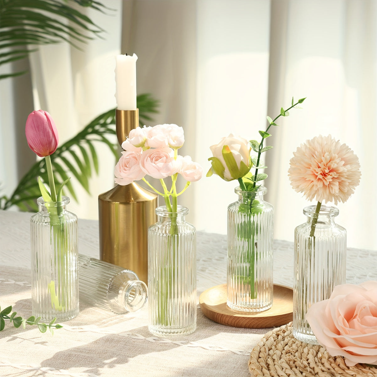 12/24/36pcs Bud Vase, Modern Striped Style, Wedding Centerpieces for Tables, Mini Clear Bud Vases for Flowers, Small Flower Vases Suitable for Birthday Party, Anniversary, Wedding, Home Table Deco, Multiple Sizes, for Mother's Day