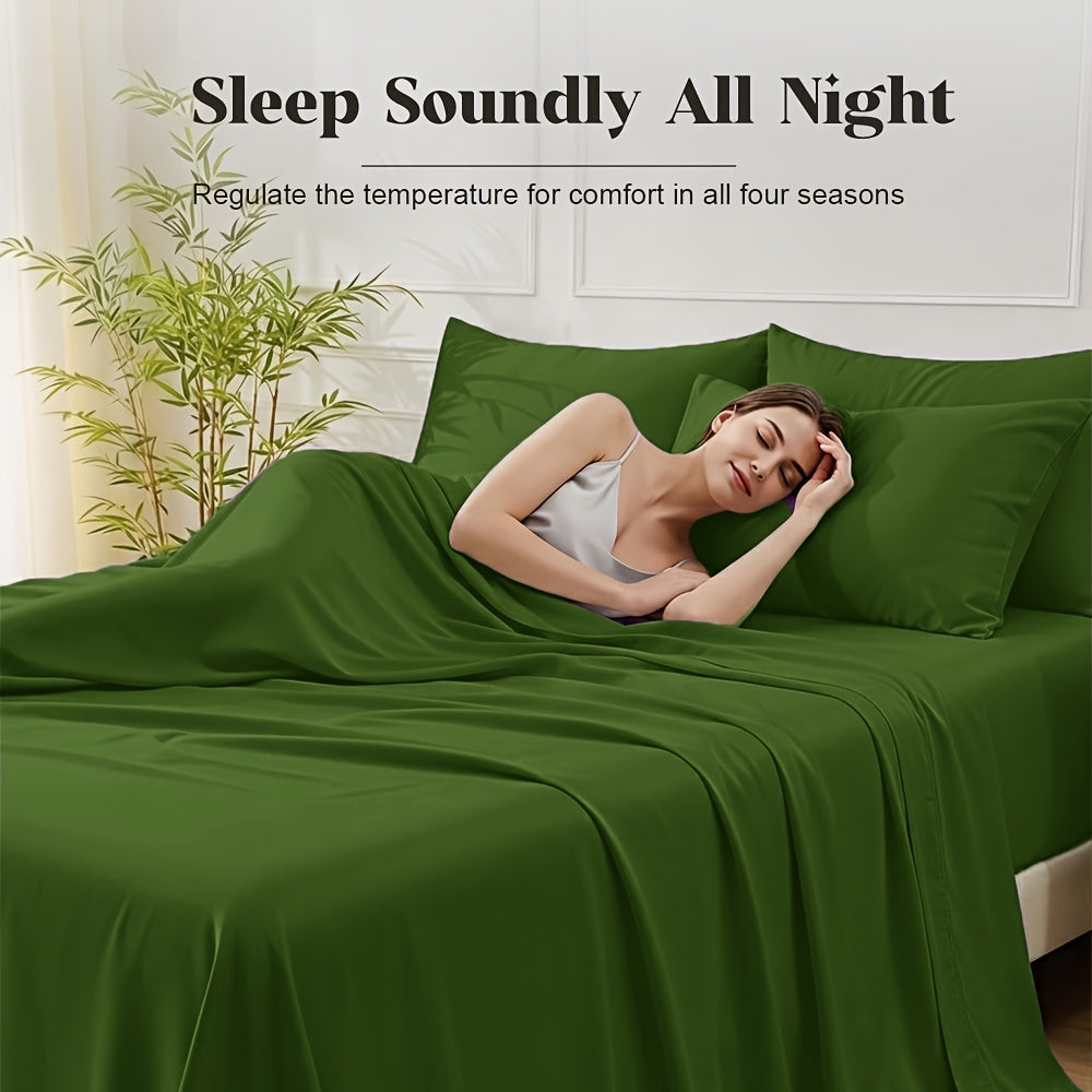 6pcs Luxury Bamboo Cooling Bed Sheet Sets - Viscose Derived From Bamboo Sheets Queen/King Size - Luxuriously Ultra Soft & Breathable Bedding Sheet Set - Deep Pocket Fitted Sheet with Bamboo Texture, Wrinkle-Resistant Soft Sheets