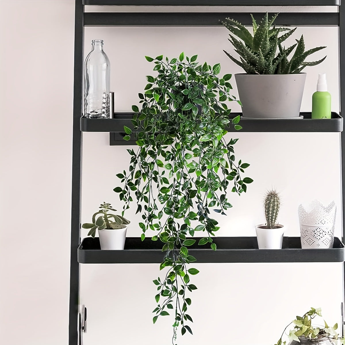 Der Rose 6/8 Packs Fake Plants Hanging Artificial Ivy Vine Faux Eucalyptus Plants In Black Pots For Bathroom Wall Shelf Bookshelf Decor Indoor