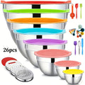 Stainless Steel Mixing Bowl and Utensil Set, 26-Piece Kitchen Prep Kit with Lids and Grater Attachments for Baking, Salad Making and Everyday Cooking