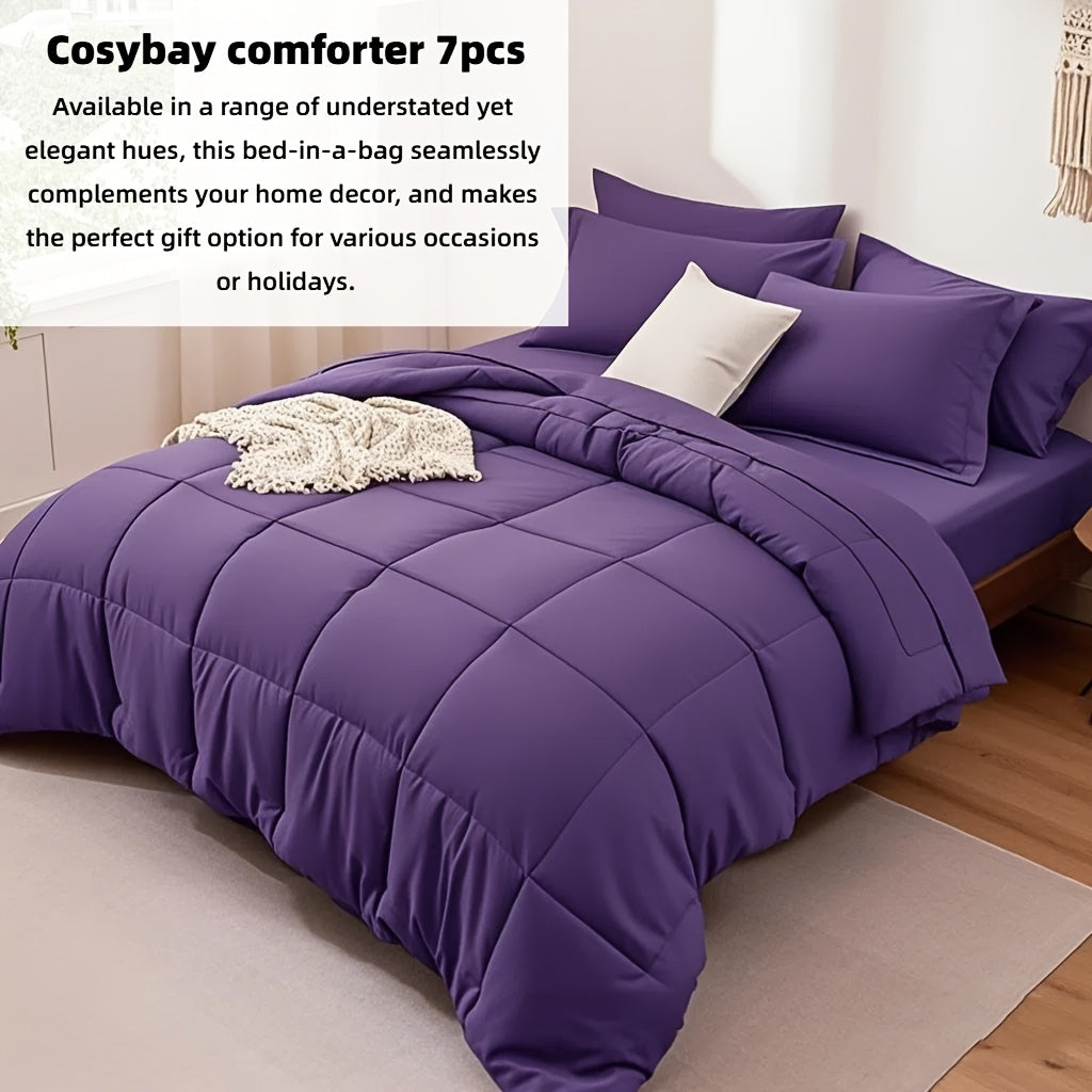 Cosybay 7 Piece Luxurious Comforter Set Queen/King/Full Size, Bed In A Bag Bedding Includes 1 Comforter, 1 Bed Sheet, 1 Fitted Sheet, 2 Pillowcases, 2 Pillow Shams, Soft Complete Bedding for Home Hotel, Perfect for Halloween Holiday, Birthday