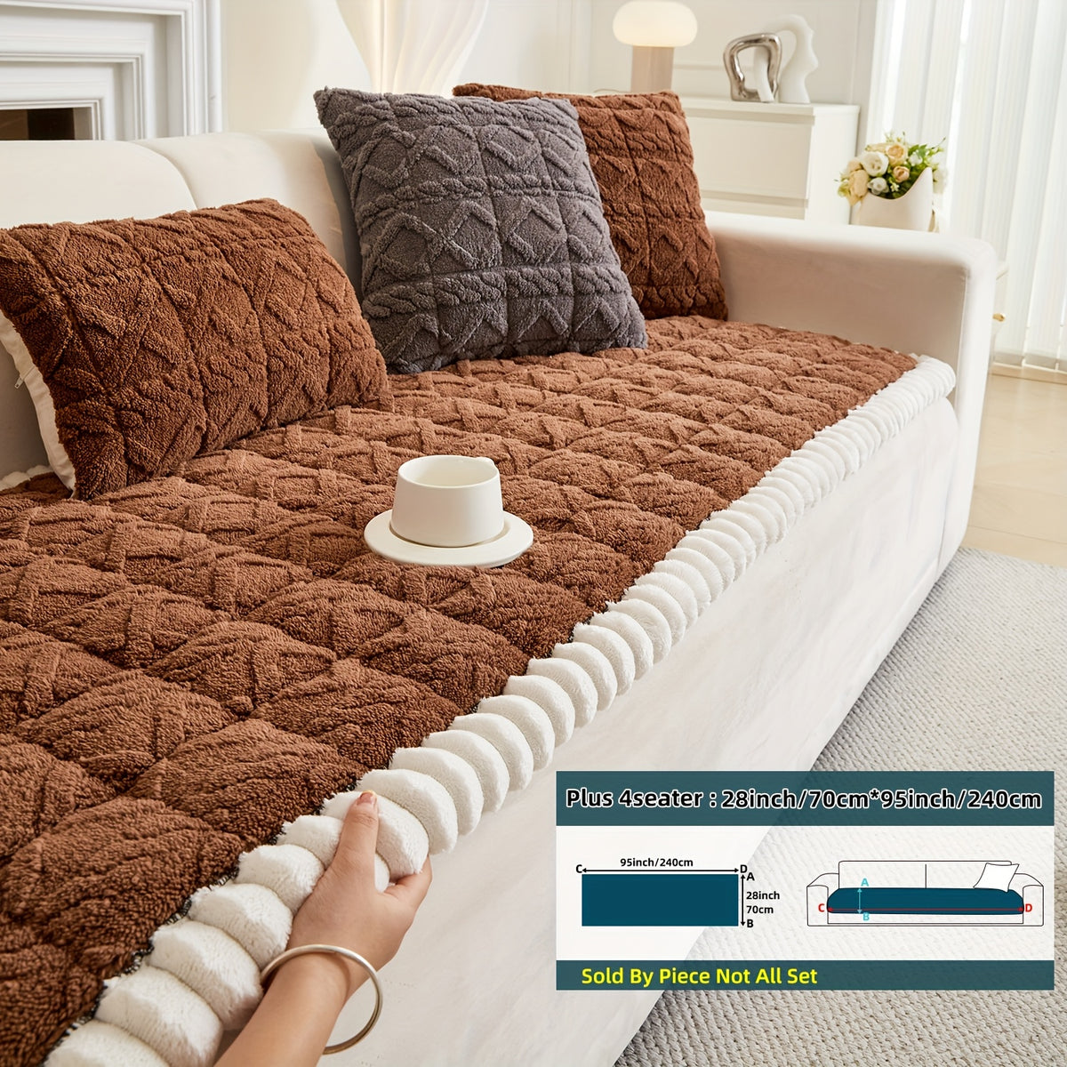 1pc Autumn And Winter Thick Bohemian Style Quilted Sofa Cover with Ruffles, Made Of One-piece Plush Fabric, Machine Washable, Suitable for Anti Slip Protection Of Pets, And Suitable for Decorating Armchairs to 4-seater Segmented Sofas