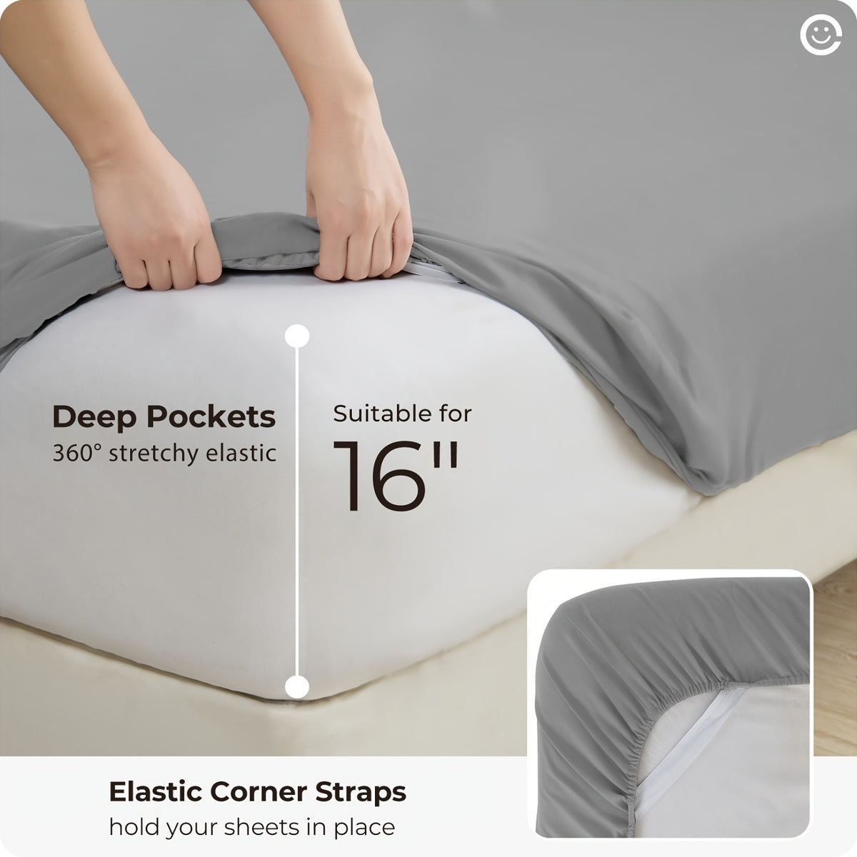 Machine Washable Cooling Sheet Set, 4-Piece Breathable Bedding with Extra Deep Pocket Fitted Sheet and Pillowcases in Twin Full Queen King California King