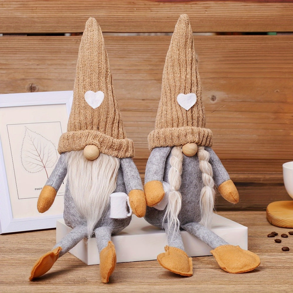 Decorative Gnome Dolls Set of 2, Cozy Shelf and Table Accents in Black, Khaki or Red for Living Room, Office and Holiday Gift Displays