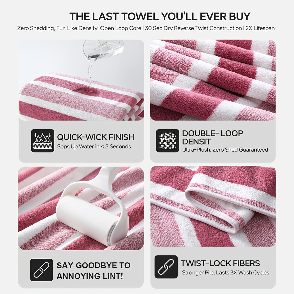 10pcs/3pcs/1pc Towel Set, No Hair Loss, Super Water Absorption, Ultra-Soft Microfiber Beach Towels for Adults, Super Soft Five-star Hotel Standard Two-color Striped Interval Bath Towel Combination(11.81x11.81inch, 13.78x29.53inch, 27.56x55.12inch)