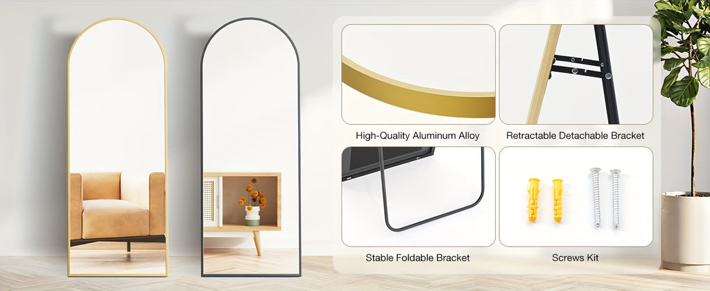 Arched Full Length Mirror, Full Body Free Standing Leaning Mirror Hanging Mounted Mirror Modern Simple Tall Home Decor for Living Room Bedroom Cloakroom
