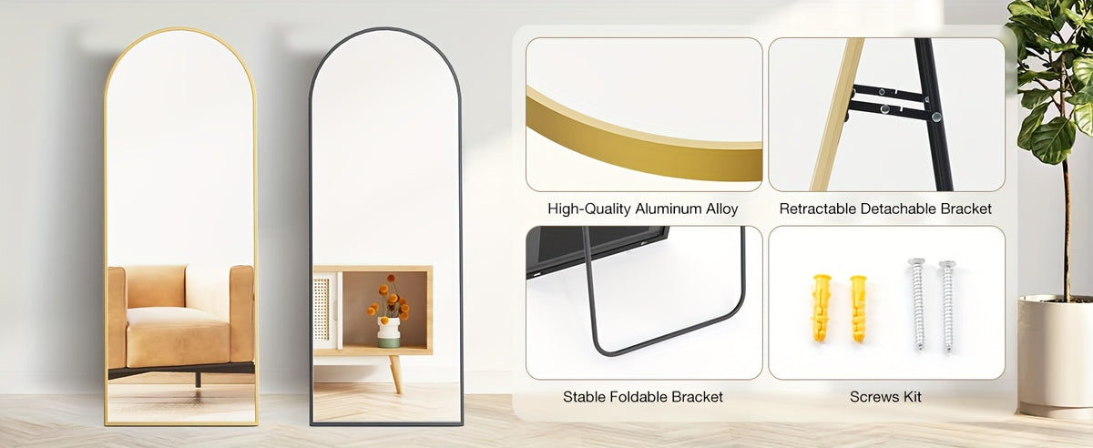 Arched Full Length Mirror, Full Body Free Standing Leaning Mirror Hanging Mounted Mirror Modern Simple Tall Home Decor for Living Room Bedroom Cloakroom