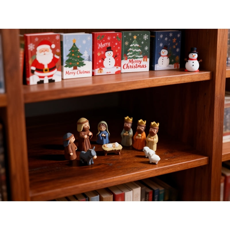 Handmade Miniature Christmas Nativity Set In Tin Box - Portable Pocket-Sized Manger Scene with Mary,, Jesus, Shepherds Animals Figures - Hand-Paintedfor/Easter Gift