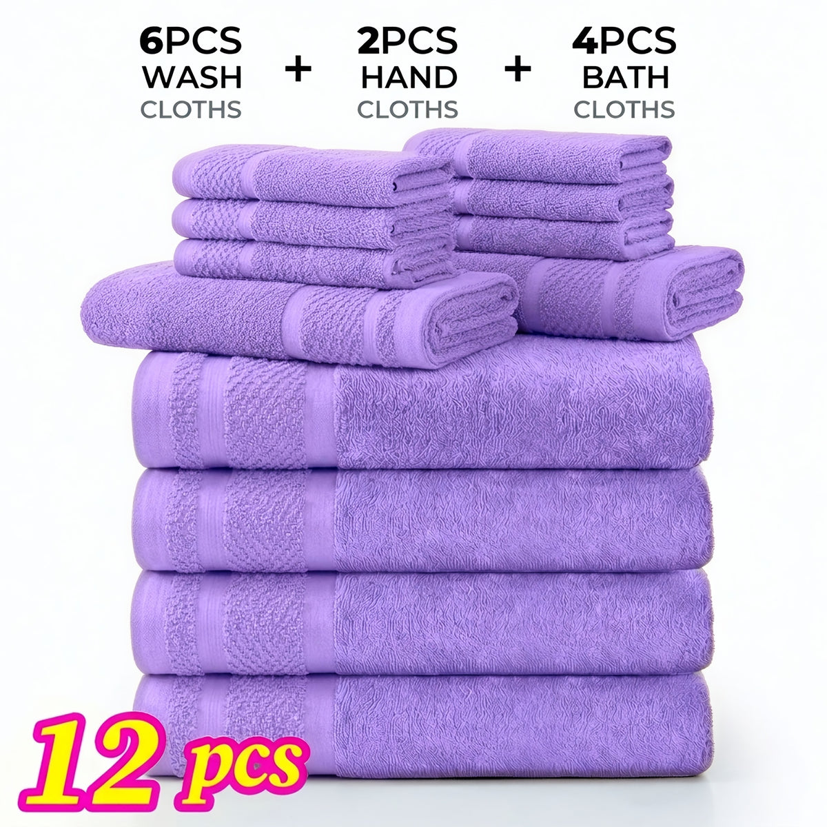12/24pcs Bath Cloths Set, Hotel Quality Thick Bath Cloths | Highly Absorbent & Quick-Dry | 4 Bath Cloths & 6 Hand & 2 Washcloths, Cotton For Hotel Spa Gym & Home Bathroom Essentials, Wash Cloths