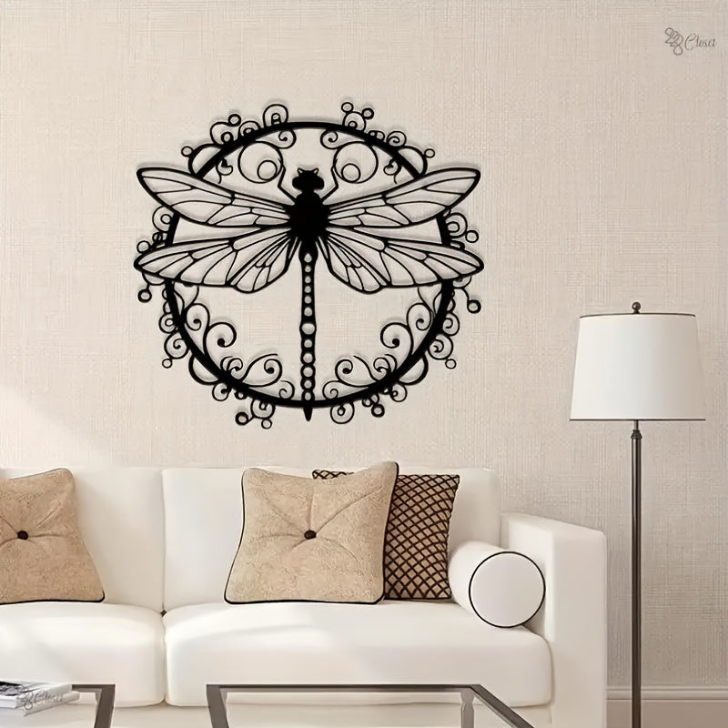 1pc Elegant Black Dragonfly Metal Wall Art - Intricate Iron Animal Print Design for Indoor/Outdoor Decor, Wedding, Housewarming Gift, Living Room, Office, Garden - Durable Wall-Mounted Home Decoration, Dragonfly Decor, Outdoor Art Piece, Decorative Art Pi