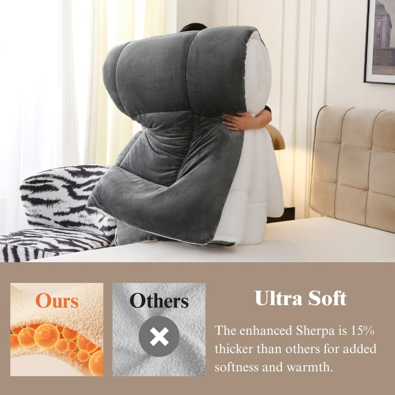 1pc Thick Soft Comforter Plush Flannel Sherpa Comforter, 500g Filling Ultra Breathable All Season Comforter Double-Sided, Box Stitch Solid Color Comforter For Bedroom, Warm For Autumn And Winter Comforter, Gift, Home Decor