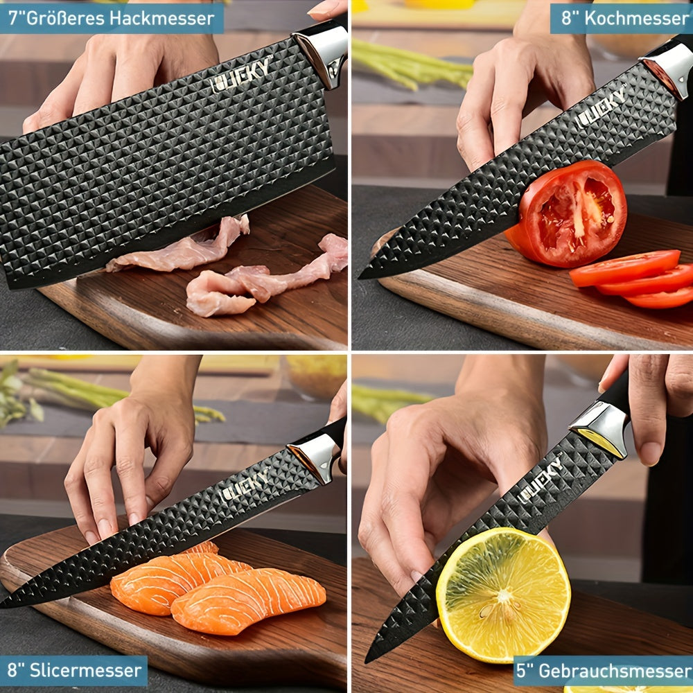 Professional 6/7/8 Kitchen Knife Set, Chef's Knife, Slicing Knife, Scraper And Scissors, High Carbon Stainless Steel Super Sharp, with Anti-stick Ergonomic Wooden Handle, Chef's Knife Set, Suitable for Family Travel, Gift Box Set