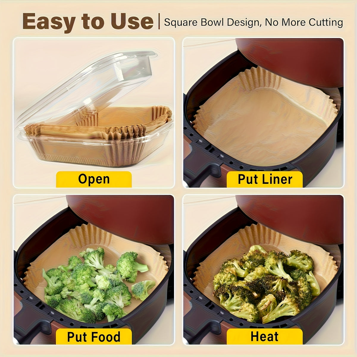 125/250 Count Air Fryer Paper Liners, Disposable Microwave Air Fryer Liners, Non-Stick Air Fryer Liners, Square Bleach-Free (8 Inches), Suitable for 5-8QT Air Fryers, Baking Microwave, Air Fryer Accessories