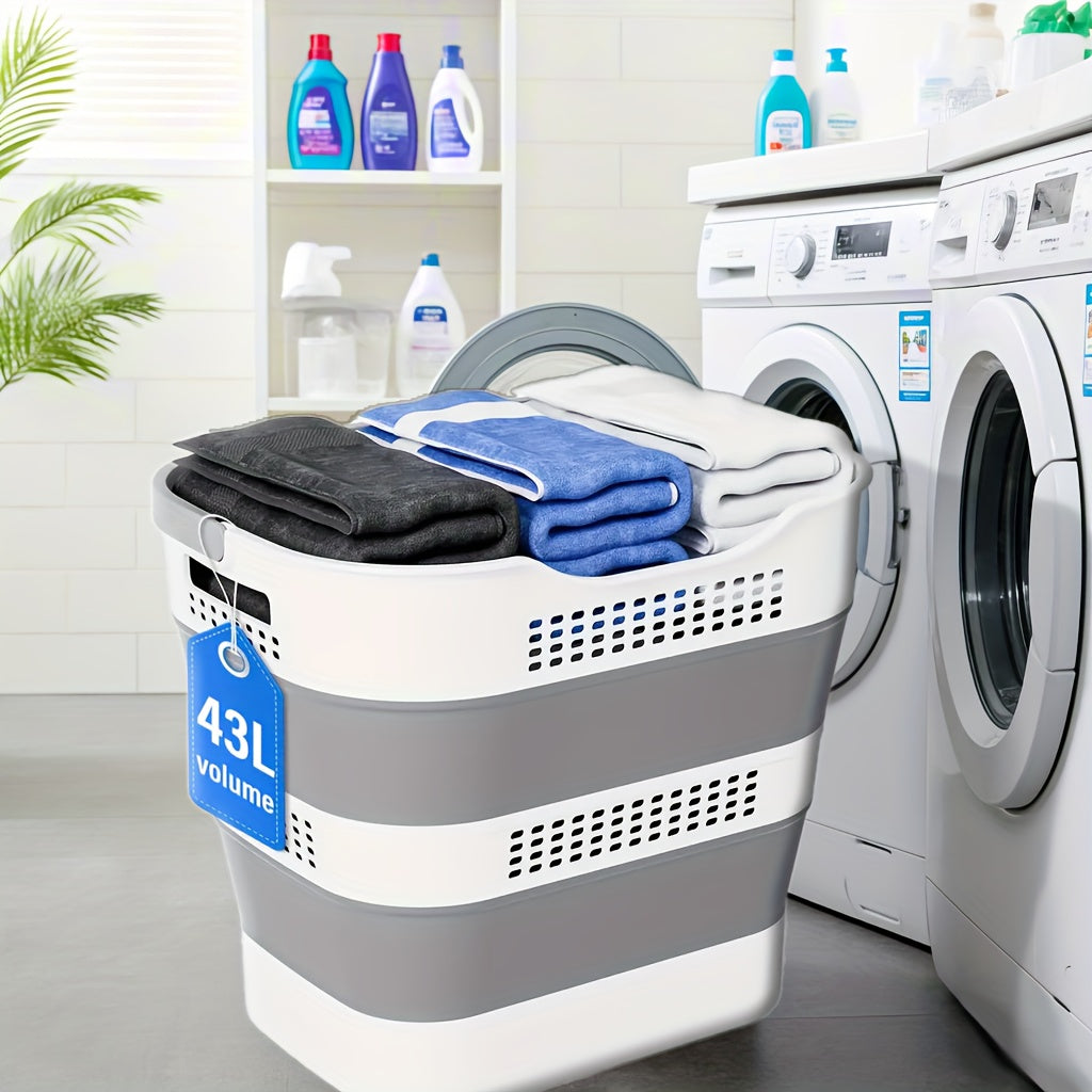 Collapsible Laundry Basket, 43L (11.5 Gallon) Foldable Laundry Basket Plastic with Handles, Pop Up Storage Container/Organizer/Hamper for Laundry, Space Saving And Durable