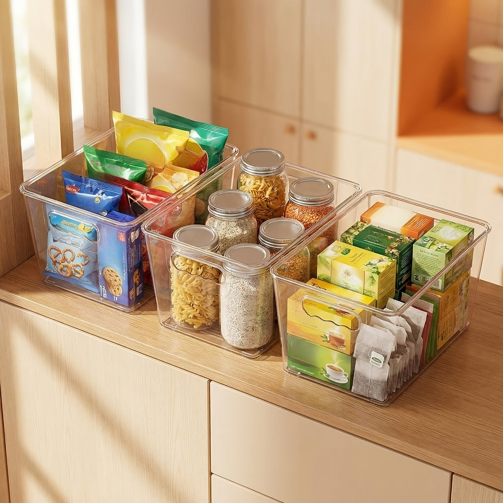 6 Pack Clear Stackable Storage Bins with Lids, Medium Plastic Containers with Handle for Pantry Organizer And Storage, Perfect for Kitchen, Fridge, Cabinet, Closet, Bathroom Organization