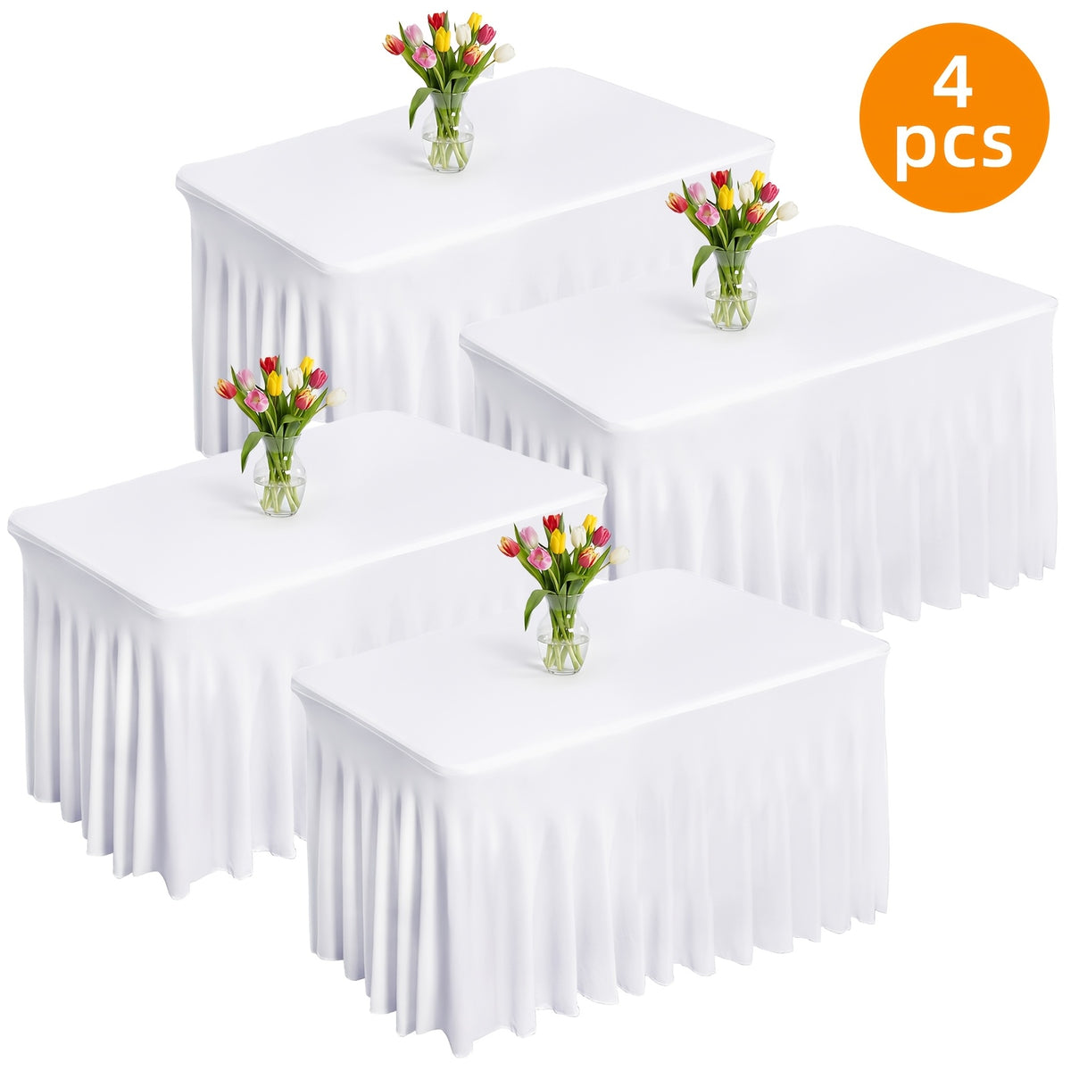 1pc/2pcs/4pcs Table Skirts, 4Ft/6Ft Table Cloth, Black/White Table Cloth Rectangle, for Rectangle Tables, Table Skirts for Rectangle Tables, Tulle Table Skirt, for Birthday, Graduation Ceremonies, Family Dinners, And Christmas