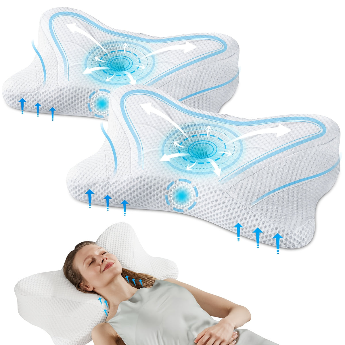 Cervical Memory Foam Pillow with Pillowcase, Ergonomic Contour Bed Pillow for Side Back and Stomach Sleepers, Home Bedroom and Guest Room Comfort