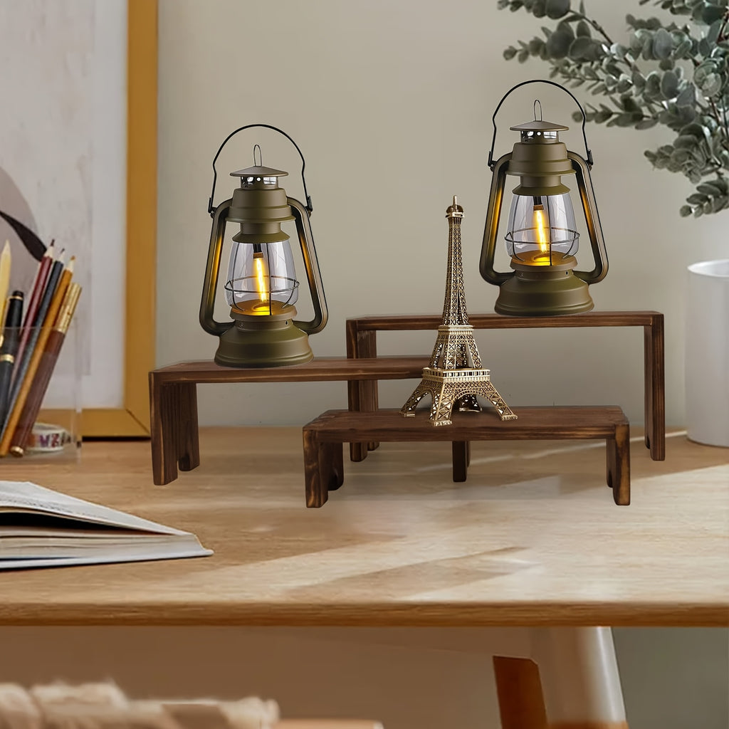Three-Tier Wooden Display Rack - a Modern Rectangular Home Decor Storage Shelf, a Space-Saving Tabletop Organizer