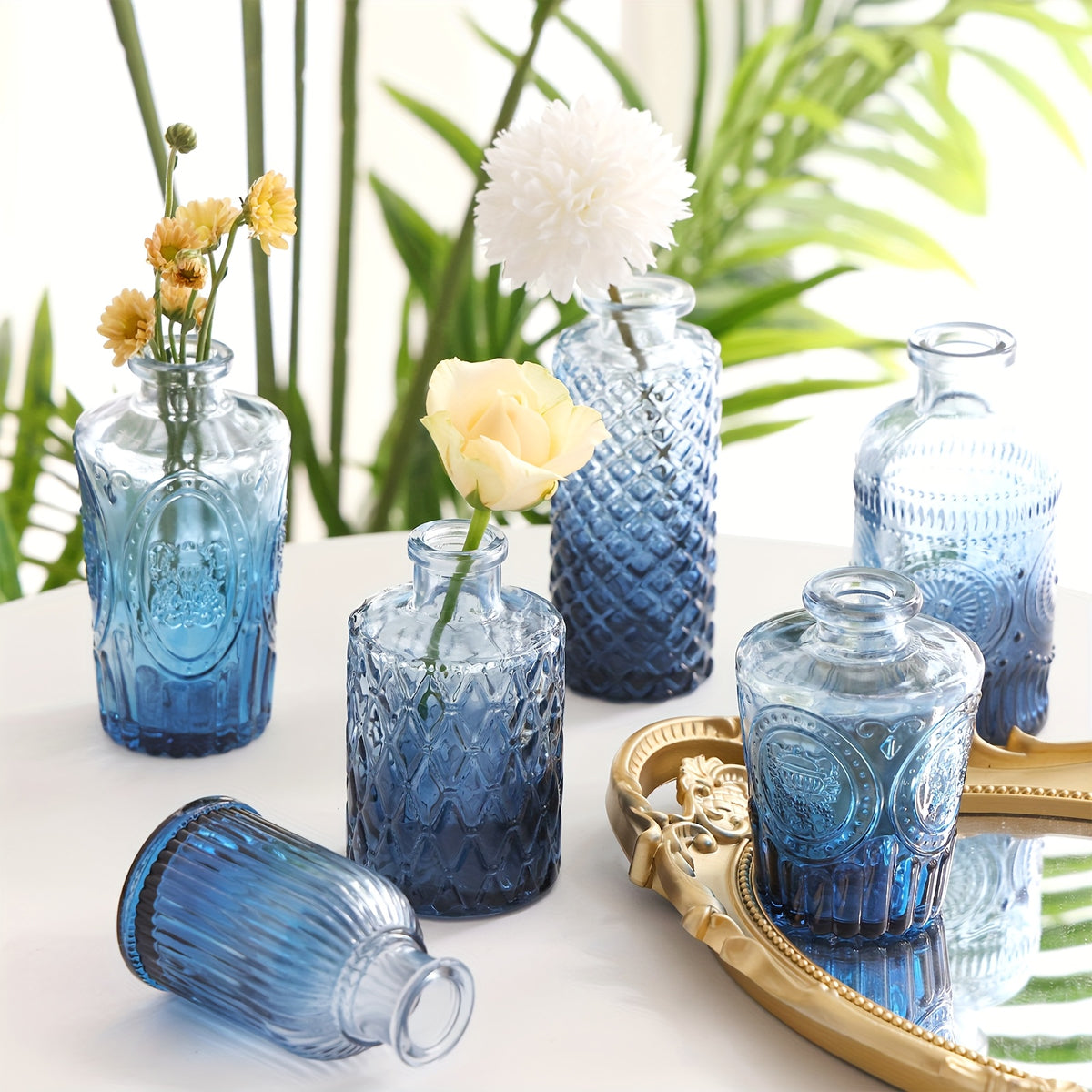 TOMNK 18/36pcs Bud Vases, Blue, Party Centerpieces, Wedding Centerpieces, Mini Gradient Bud Vases, Small Vases, Suitable for Birthday Parties, Anniversaries, Weddings, Home Dining Table Decor, Multiple Sizes, Mother's Day