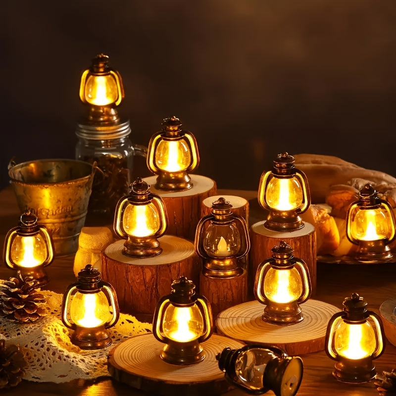 Mini LED Candle Lanterns, 12-Pack Vintage Golden Decorative Lantern Set for Table Centerpieces, Rustic Parties and Christmas Home Decor
