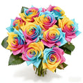 Rainbow Artificial Roses, 10 Stems with Bendable Plastic Stems, 13.5-Inch Faux Flowers for Wedding Centerpieces, Home Decor and Romantic Gifts