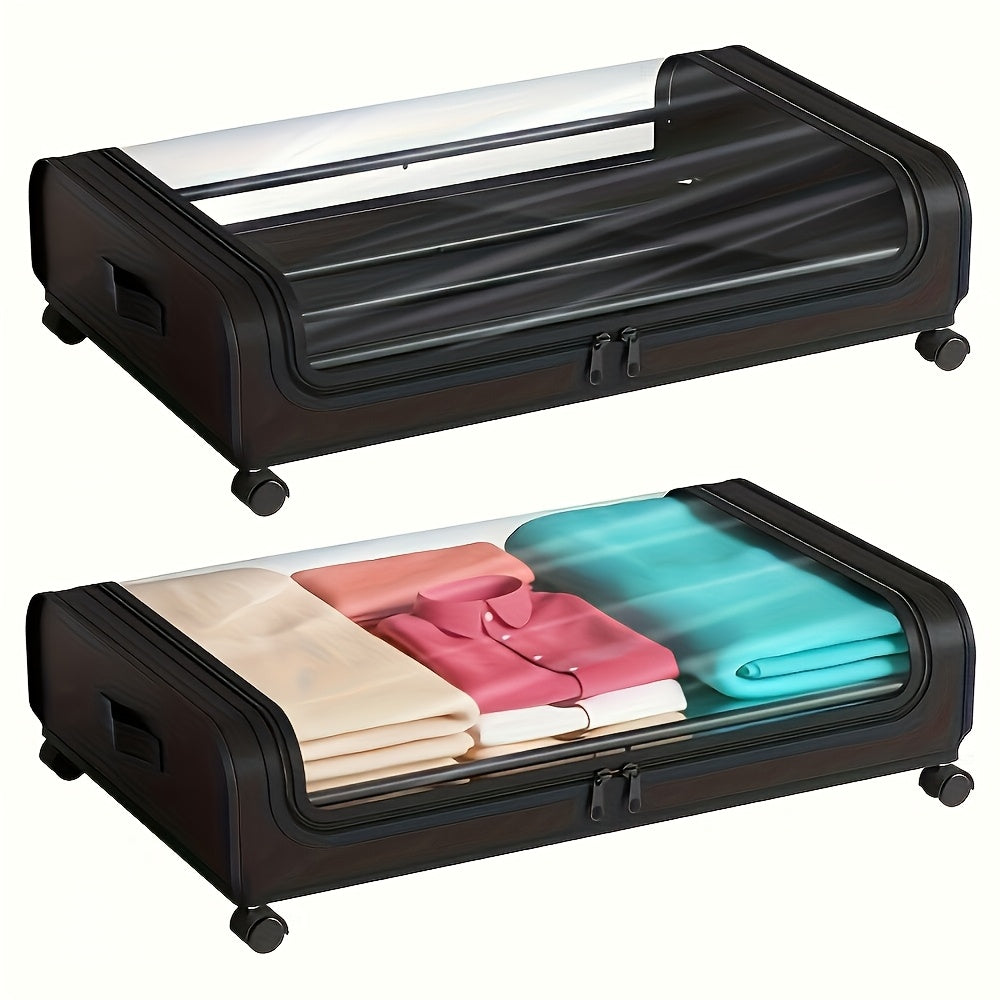 2 Pack Rolling Underbed Storage Box, Under Bed Storage Bins, Under Bed Shoe Rack Organizer, Rolling Underbed Metal Drawer for Clothes, Blankets, Shoes,, Books, Bedding, Under-Bed Storage