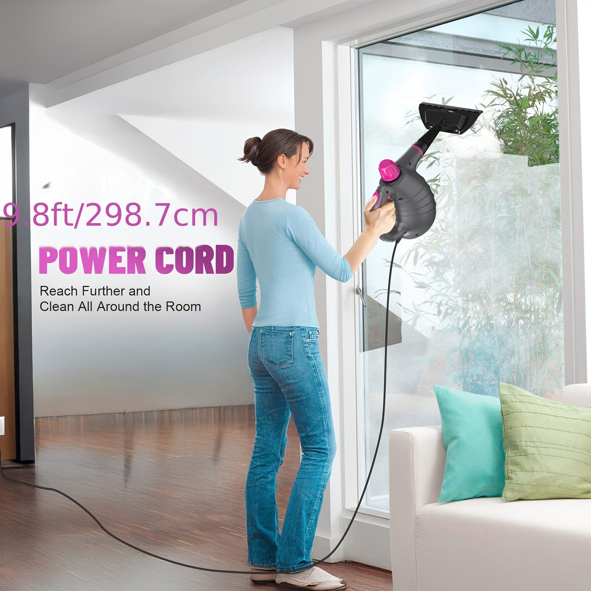1pc 1050W Handheld Steam Cleaner | 12 Brush Heads, Fast Heat-Up, Chemical Free, Lightweight & Portable, Large 11.83oz Water Tank, Metal & Plastic, Plug, Safety Lock for Home, Car, Floor, Furniture