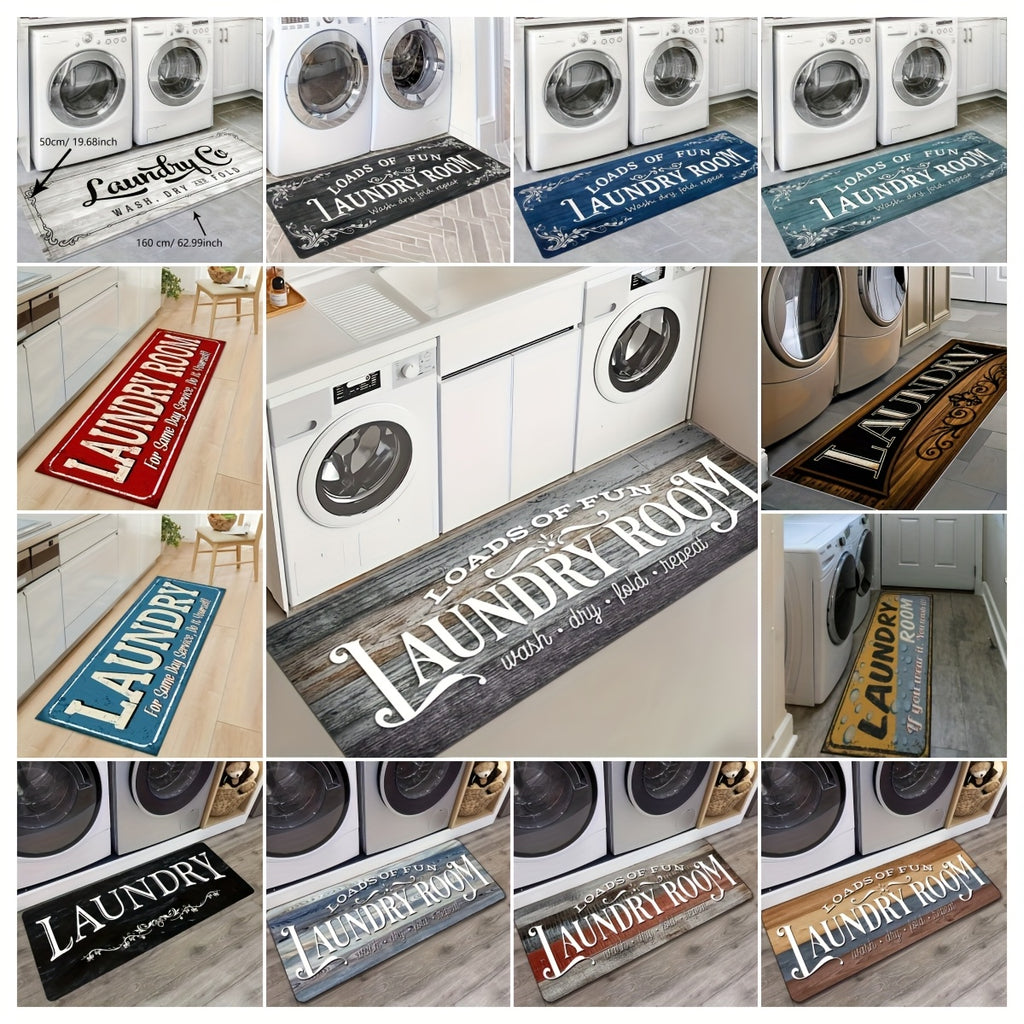 1pc Non Slip Laundry Room High Quality Runner Rug, Decor Non-Skid Comfort Standing Mat Machine Washable Text Design Laundry Mat, Floor Mats & Matting for Kitchen, Porch, Bathroom, Hotel, Commercial Laundry Rooms, And Home, Bathroom Rug 20x60in