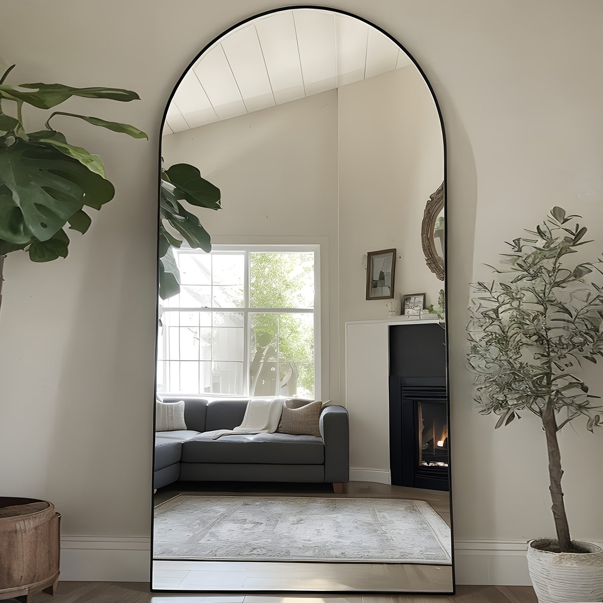 Full Length Mirror, Floor Mirror, Floor Standing Mirror Freestanding Arch Full Body Mirror with Stand for Bedroom, Hanging Mounted Mirror for Living Room Cloakroom