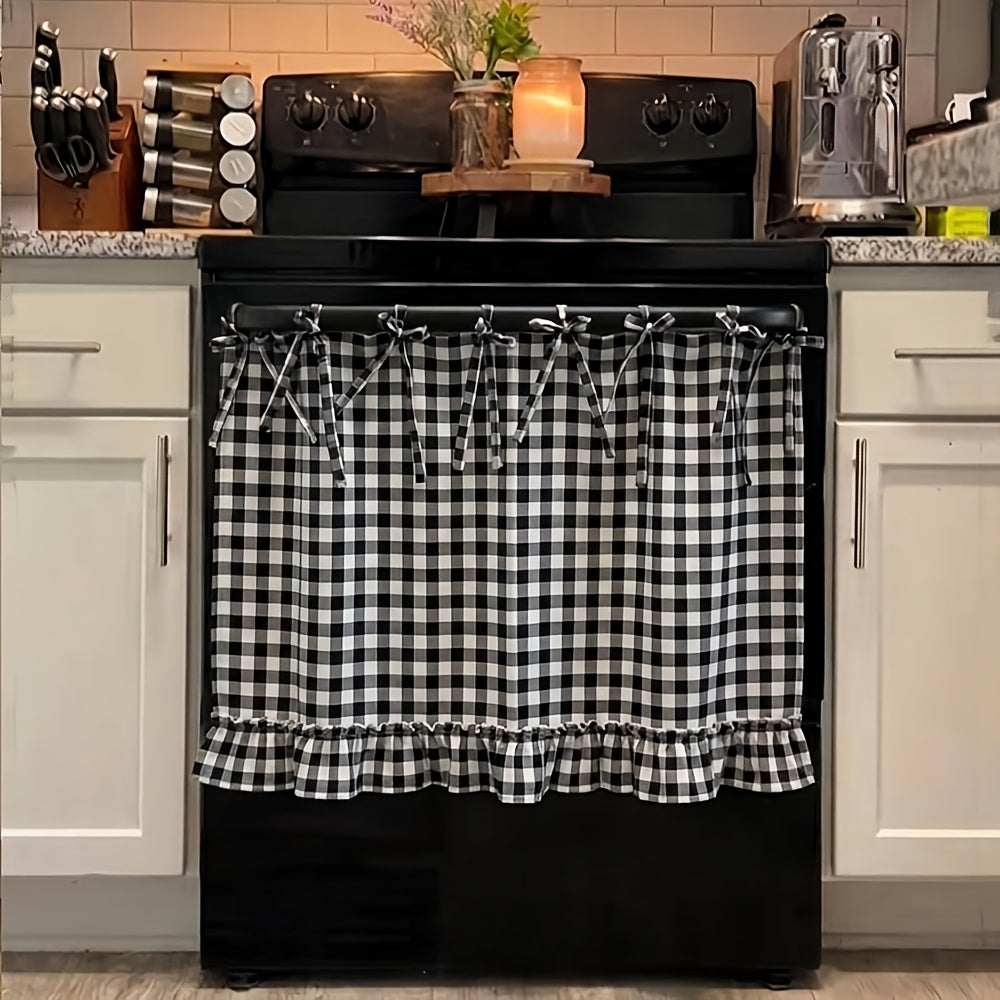 [Farmhouse Oven Skirt] Fall Autumn Farmhouse Oven Skirt Curtain, Handmade With Ruffled Edge & Tie Straps, Vintage Rustic Cottagecore Kitchen Decor, Country Style Appliance Dust Cover, Fits Ovens, Dishwashers & Washing Machines