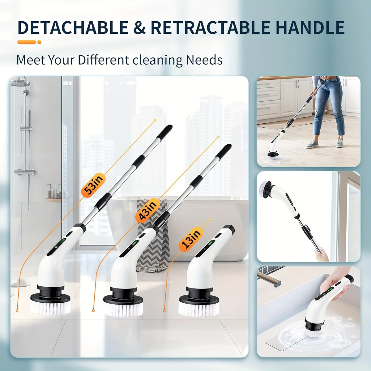 2026 Electric Rotating Cleaning Brush, USB Charging, Shower Brushes with 9 Brush Heads, Dual Speed Adjustment, Retractable Handle, Suitable for Bathtubs, Tiles, Floors, Cars, Christmas Gifts, Cleaning Tools, Household Essentials, Household Cleaners